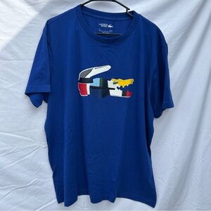 Lacoste Men's Crew Neck Blue Patchwork Crocodile Print Graphic Tee